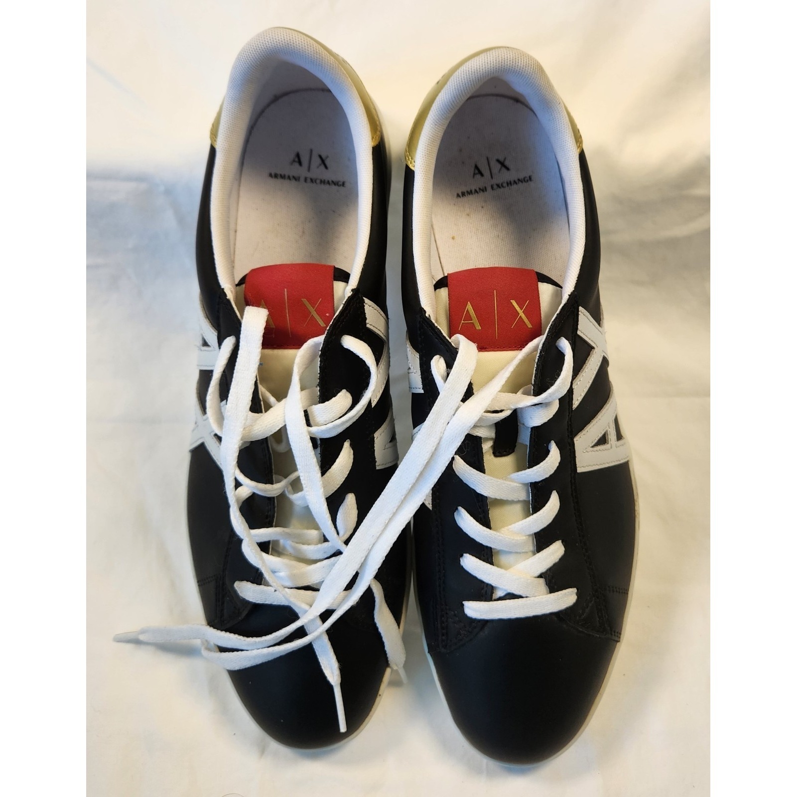 Armani Exchange Casual Trainer Sneaker/Shoe Black Gold Leather Us 13